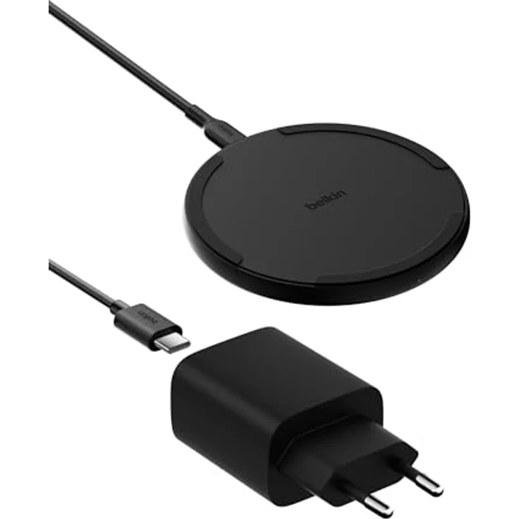 Belkin Kabelloses Ladepad (15 W), Qi Ladestation für iPhone 16/15/14/13, Samsung Galaxy S25/S24, inklusive 20-W-Netzteil und USB-C-Kabel, Schwarz – Bild 1