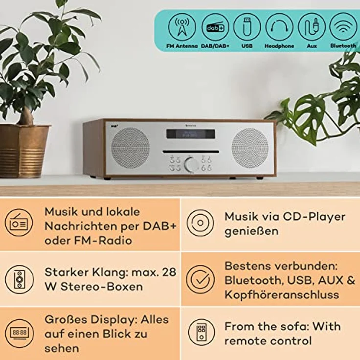 Silver Star CD-DAB 2x20W max. Slot-In CD-Player DAB+ BT Alu weiß Braun – Bild 3