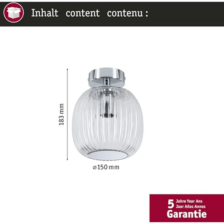 Paulmann 71141 Selection Bathroom Deckenleuchte Ruya IP44 E14 230V max. 20W Glas, Chrom Wand-/Deckenleuchte, Badbeleuchtung – Bild 5