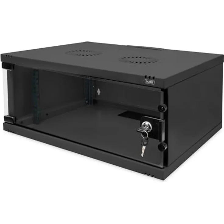 DIGITUS Netzwerkschrank - 19-Zoll Rack 4 HE - Unmontiert - Wandmontage - 400 mm Tiefe - Traglast 60 kg - Glastür - Schwarz – Bild 1
