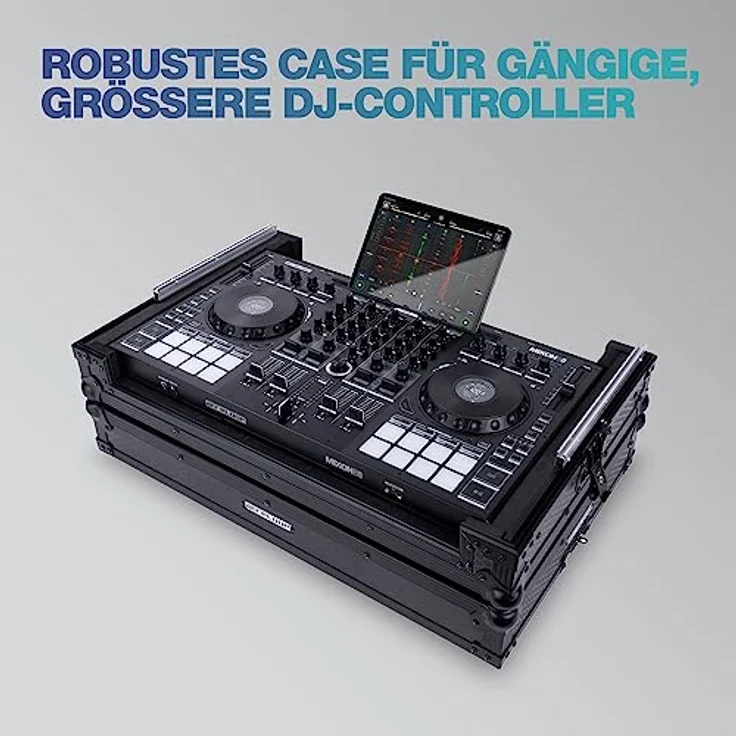 Reloop Premium Large Controller Case, handgefertigtes DJ Controller Case aus robustem Holz und hochwertigem Aluminium mit integriertem Laptop Tray und gefederten Transportgriffen – Bild 2