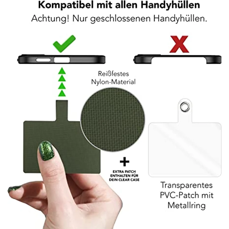 Nalia HoldMe Air Handykette Universal, 160 cm Lanyard mit Einlege-Pads, verstellbar, korrosionsbeständig – Bild 6