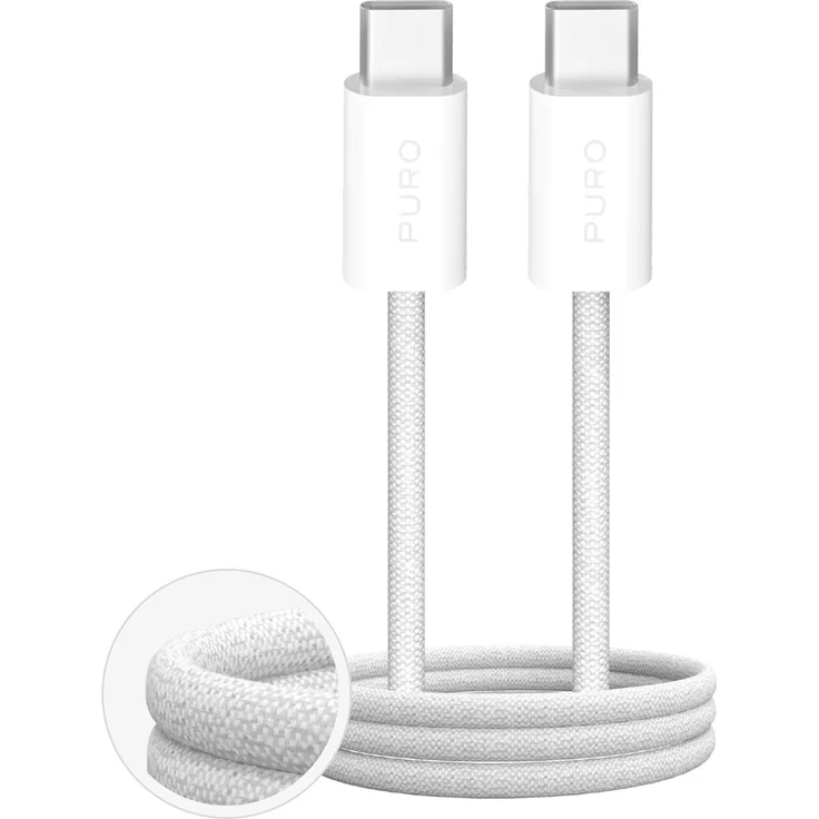 PURO Puro Fabrik 4 USB-C Kabel 60W, 2m, weiß, geflochten, verstärkte Enden, verknotungsresistent