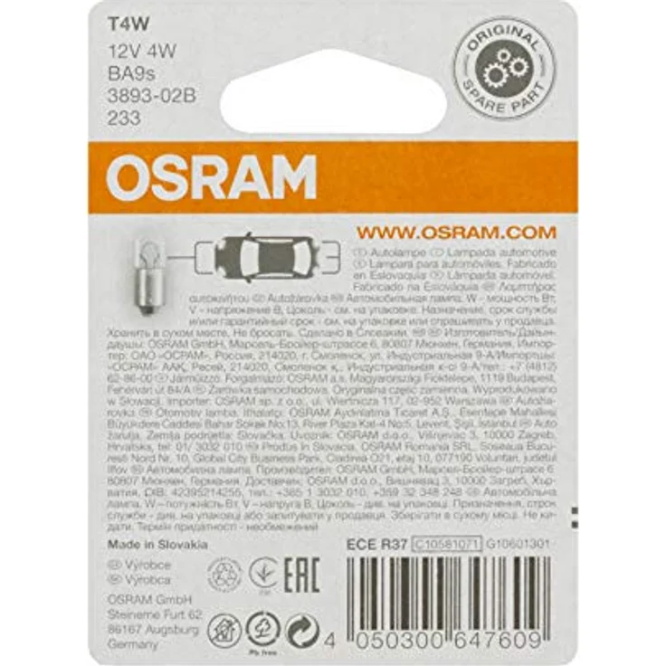 Osram 3893-02B Original Sonderlampe - Glühlampe, 12V T4W Halogen Zusatzlicht im Doppelblister – Bild 4