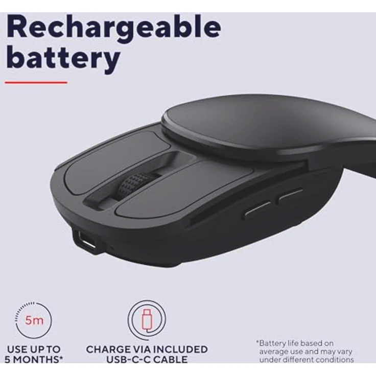Trust ZYLO Pocket Wireless Mouse, kabellose faltbare Maus im Taschenformat, Schwarz mit USB-C-Empfänger und bis zu 5 Monate Akkulaufzeit – Bild 6