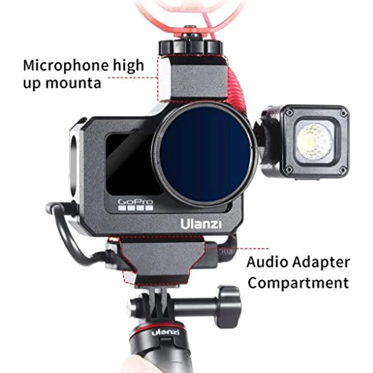 Ulanzi G9-5 Vlog Cage - Kompatibel mit GoPro Hero 9 Schwarz - Video Käfig Case Gehäuse Metall mit Filteradapter und Cold Shoe Mount – Bild 5