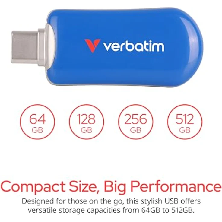 Verbatim Plectra USB-C Stick 256 GB, 3.2 Gen 1 Flash Drive mit bis zu 100 MB/s, kompakter Speicherstick in blau für iPad, iPhone, Smartphone, Laptop, PC, kompatibel mit Mac/Windows – Bild 2