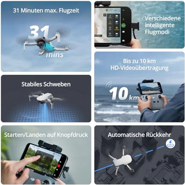DJI Mini 2 SE, leichte und faltbare Mini-Kameradrohne mit 2.7K Video, intelligenten Modi, 10 km Videoübertragung, 31 min Flugzeit, unter 249 g, Fotoshooting, Straßenaufnahmen, C0 – Bild 5