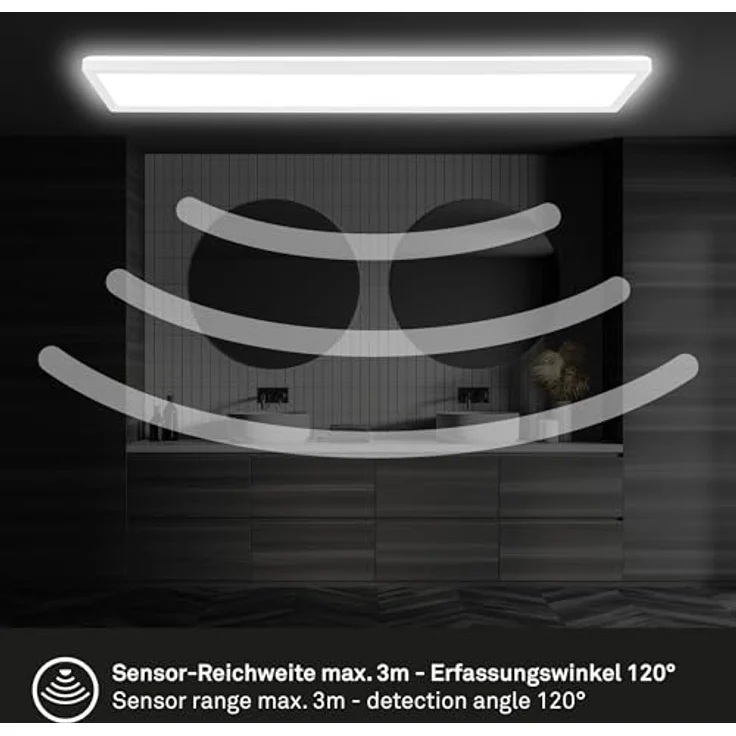 BRILONER LED Deckenlampe mit Bewegungsmelder, flach, IP44 Spritzwasserschutz, LED Panel, 98x20x3cm, Weiß – Bild 5