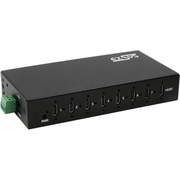 Exsys EX-12277HMS 7-Port USB 3.2 Gen 2 Metall HUB, 7x USB-C Anschlüsse, 15KV ESD Schutz, Wand- und Rackmontage – Bild 1