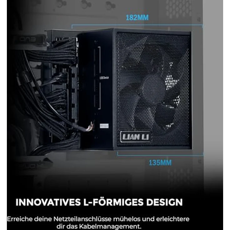 Lian Li Edge EG850 PC Netzteil, 850 Watt, PCIe 5.1, ATX 3.1, 80 Plus Platinum, modular, mit Sleeved Cable Kit, 12VHPWR für NVIDIA RTX, leiser Lüfter, integrierter USB Hub - Schwarz – Bild 3