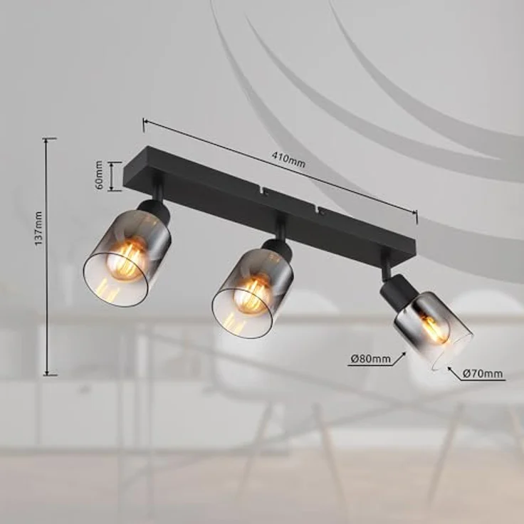 Globo Lighting Globo Deckenleuchte Hubertus 3-flammig 54308-3, rauch/klar/schwarz, bewegliche Spots, 3x E14 Fassungen – Bild 3