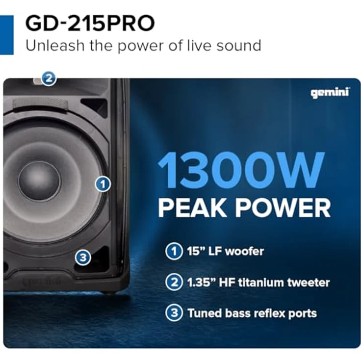 Gemini GD-215 PRO, Passiver PA Lautsprecher mit 1-Wege-Prinzip, 65 cm Höhe, robustes Holzgehäuse – Bild 4