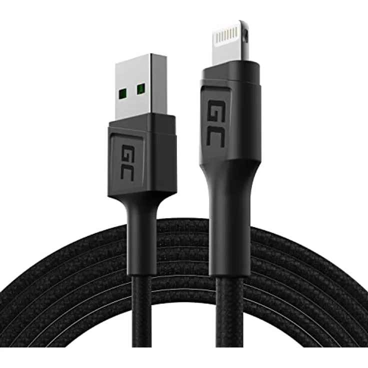 Green Cell GC PowerStream USB-A - Lightning 2m Schwarz Schnellladekabel für Apple iPhone 14 13 12 11 SE Pro Max X XR XS Max 8 7 Plus 6 6S 5 5C 5S Plus | iPad Air/Pro/Mini | iPod