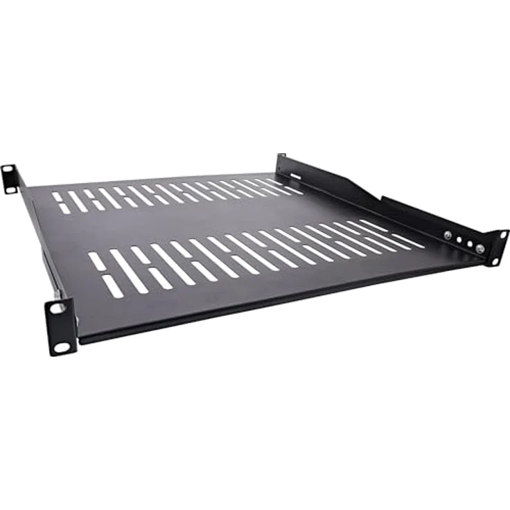 InLine 19" Fachboden, 450mm, 50kg, 1HE, RAL 9005 schwarz - Strapazierfähiger Server-Zubehör Fachboden aus SPCC-Stahl – Bild 2