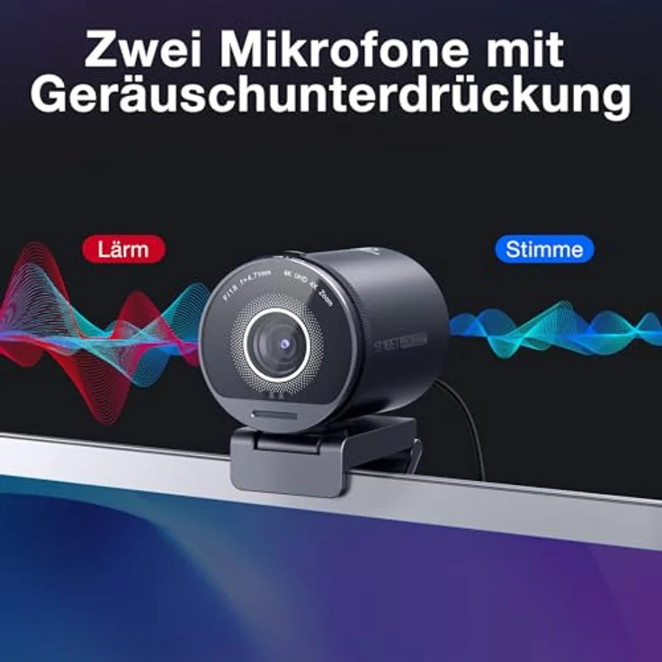EMEET S800 4K Webcam, 2 Mikrofone, Rauschunterdrückung, 73° Sichtfeld, HDR 1080p@60FPS für Live-Streaming, Gaming, Zoom – Bild 4