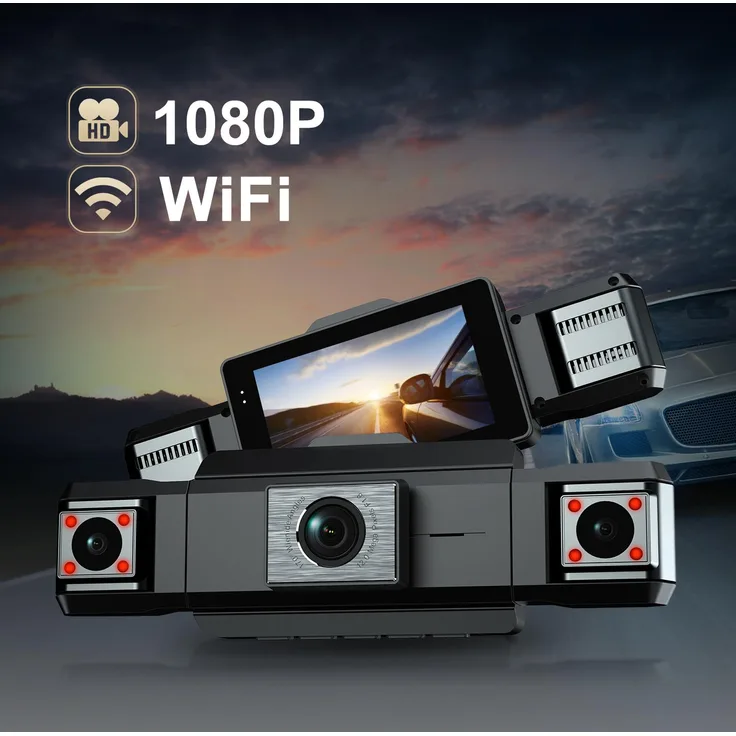 Lixada 360°-Dashcam mit 4 Kanälen, Front-, Heck-, Links- und Rechtskamera, Nachtsicht mit 4 IR-Strahlern, WLAN/App-Steuerung, WDR, 24h-Parkmodus, Loop-Aufzeichnung