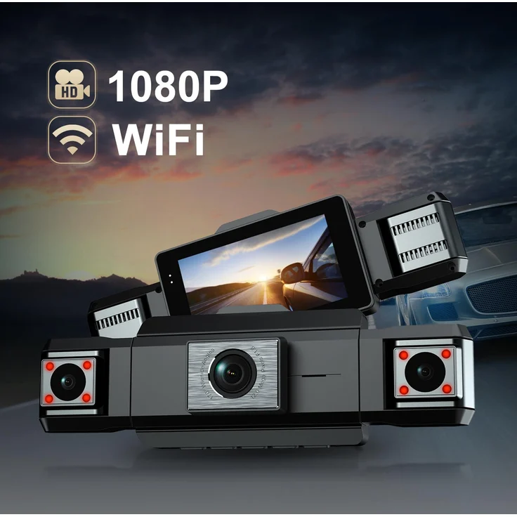 Lixada 360°-Dashcam mit 4 Kanälen, Front-, Heck-, Links- und Rechtskamera, Nachtsicht mit 4 IR-Strahlern, WLAN/App-Steuerung, WDR, 24h-Parkmodus, Loop-Aufzeichnung