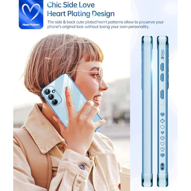 LeYi Hülle für Samsung Galaxy A35 5G, TPU Silikon Schutzhülle mit Herz Muster und 2 Schutzfolien, stoßfest, kratzfest, blau – Bild 4
