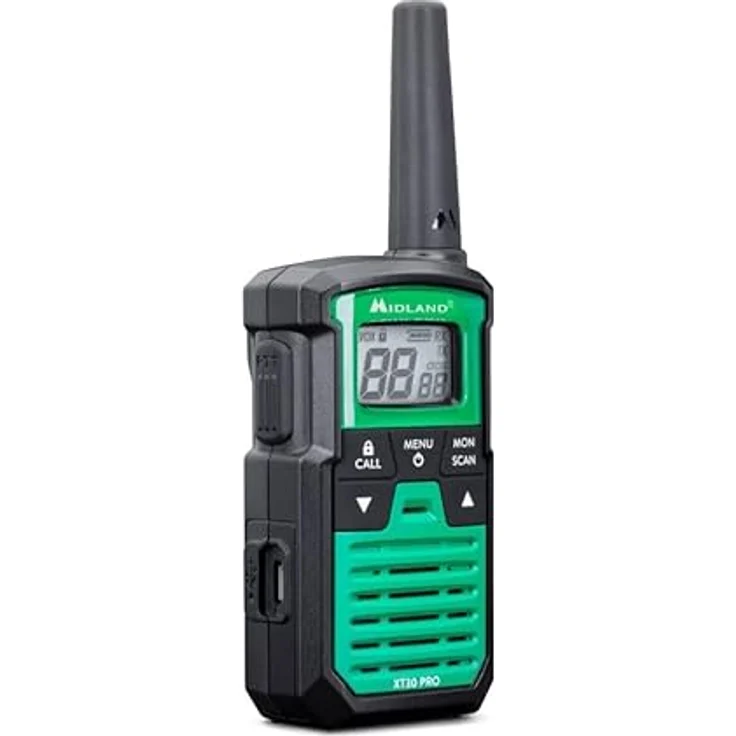 MIDLAND XT30 Pro Walkie Talkie, 16 PMR446-Kanäle, Reichweite bis zu 6 km, spritzwassergeschützt, Schwarz/Grün – Bild 4
