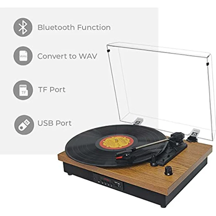 PRIXTON - Studio Vintage-Vinyl-Plattenspieler - Vinyl-Player & Konverter über Bluetooth, USB, SD, Radio - 2 eingebaute Lautsprecher - Anti-Staub-Deckel - Holzdesign – Bild 2