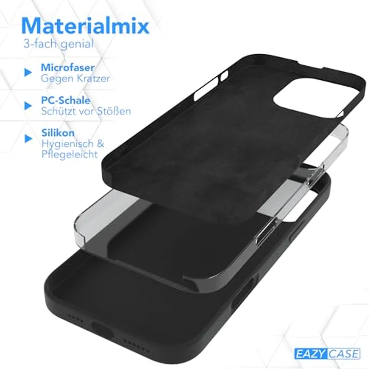 EAZY CASE Premium Silikon Handyhülle für iPhone 16 Pro Max mit Kameraschutz, 3-Schichten Aufbau, kratzresistent und kabellos ladbar, Schwarz – Bild 5