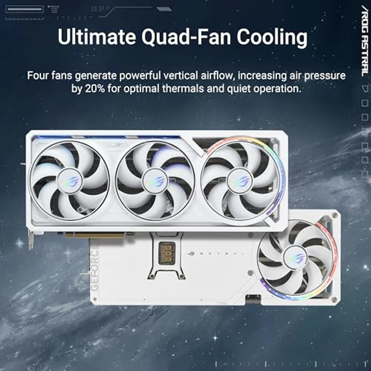 ASUS ROG Astral GeForce RTX 5080 OC Edition, 16GB GDDR7, Quad-Lüfter, PCIe 5.0, 3X DP 2.1b, 2X HDMI 2.1b, Weiß – Bild 2