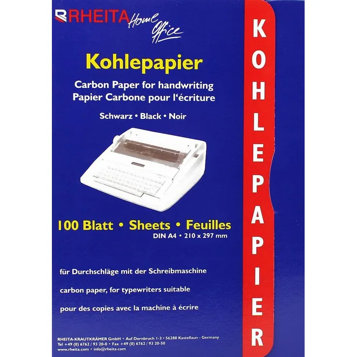 Rheita Kopierpapier Kohlepapier - A4, 100 Blatt, schwarz - ideal für Kopien und Zeichnungen