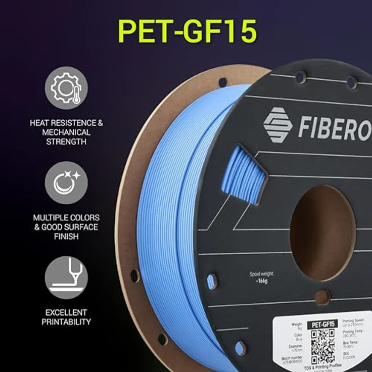 Polymaker Fiberon Blue PET-GF15 3D-Drucker-Filament, 1,75 mm, 1 kg, 15% glasfaserverstärkt, hohe Festigkeit, Hitzebeständigkeit, AMS-kompatibel – Bild 2