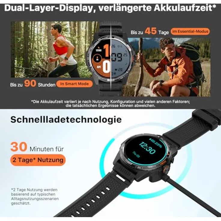 Ticwatch Atlas Smartwatch für Männer Android Wear OS Outdoor 90 Std. Akku 110+ Trainingsmodi Heatmap Sturzerkennung - Stahl/Saphirglas - Schwarz – Bild 4