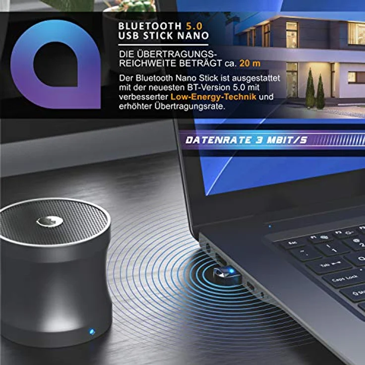 CSL - Bluetooth 5.0 USB Adapter Nano – BT V5.0 Stick Dongle – für PC Laptop - Bluetooth Empfänger und Sender für Desktop Laptop Drucker Headset Lautsprecher - kompatibel mit Windows 8.1 10 11 – Bild 4