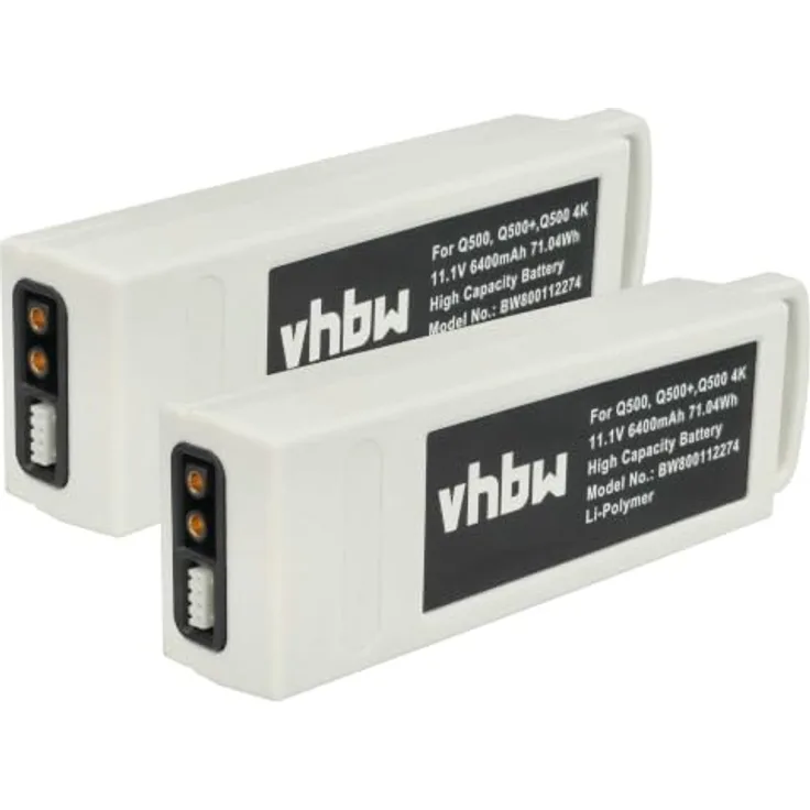 vhbw Akku für Yuneec Q500, Q500 4K, Q500+, Q500+ Pro, Q500+ Typhoon, Li-Polymer 6400 mAh (11,1 V), 2er Pack, weiß, leistungsstarker, wiederaufladbarer Drohnen-Akku