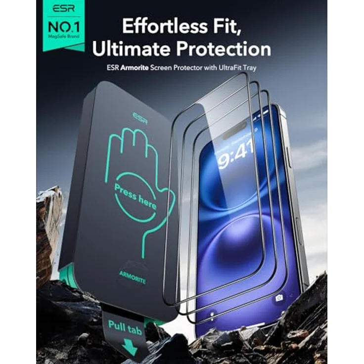 ESR Armorite Displayschutzfolie für iPhone 16 Plus/15 Plus, gehärtetes Glas, 3 Stück, blasen- und staubfrei, militärischer Schutz, inkl. Montagewerkzeug – Bild 2