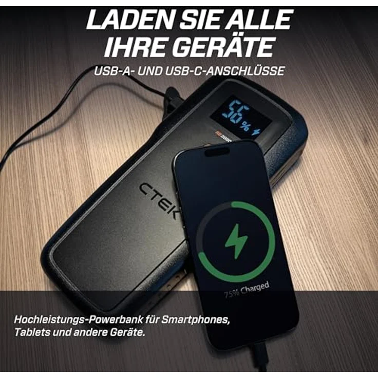 CTEK 40-625 Ladespannungs-Booster, tragbarer 12V Starthilfe mit 3000 A Spitzenstrom, inkl. USB Powerbank und LED-Taschenlampe – Bild 6