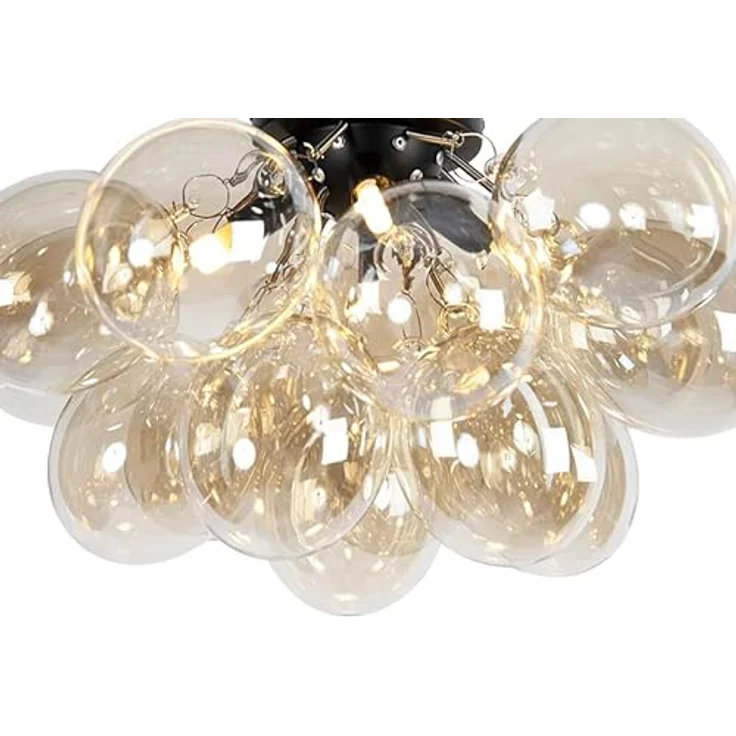 Qazqa - Design Deckenleuchte schwarz mit Braunglas 4-flammig - Wohnzimmer Schlafzimmer - Kugelförmig LED geeignet G9 – Bild 5