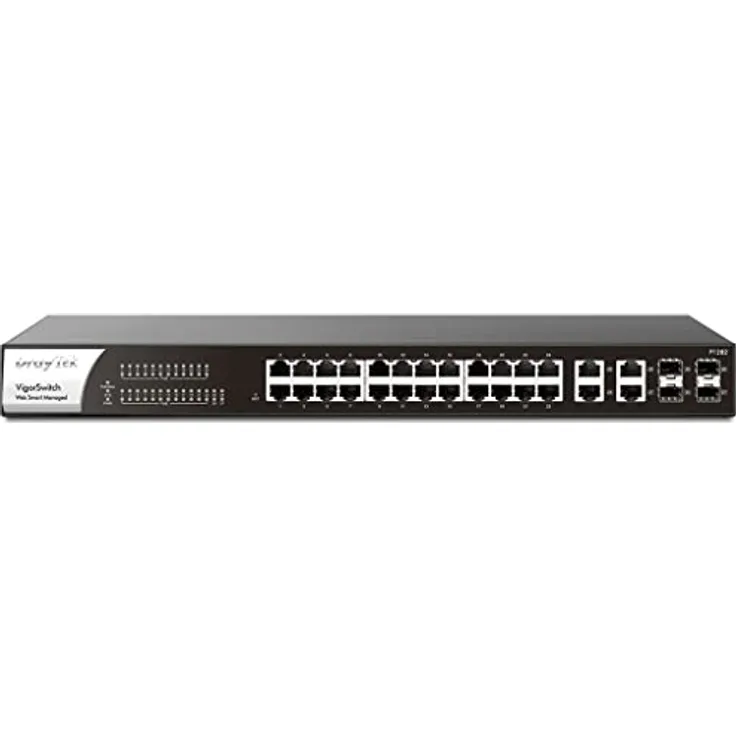 DrayTek VigorSwitch P1282-24 Gigabit-fähige PoE+ Ports, 400 Watt PoE Power Budget, 4 kombinierte Gigabit-SFP/RJ-45-Anschlüsse