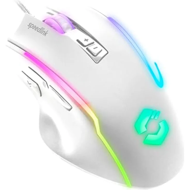 Speedlink DECUS NX, RGB Gaming Maus mit Kabel, bis 12800dpi, programmierbar, Dauerfeuer-Taste, USB-A angeschlossen, weiß – Bild 3