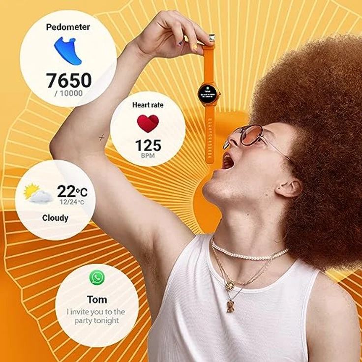 FOREVER Colorum CW-300 Orange Smartwatch Wasserdicht IP68 - Pulsuhr mit Schrittzähler Schlaftracker Kalorienzähler - Lange Akkulaufzeit - Android/iOS Sportuhr Damen Herren Unisex Stilvolles Design – Bild 5