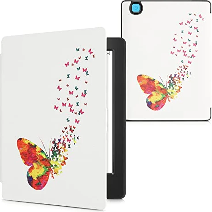kwmobile Klapphülle für Kobo Aura H2O Edition 2, eReader Case in Mehrfarbig Pink Weiß mit Schmetterling Design, Kunstleder mit Magnetverschluss – Bild 1