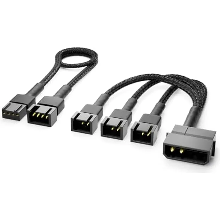 deleyCON 2-Pin Molex 12V Lüfter Y-Kabel + PWM Lüfter Verlängerungskabel - Schwarz, für optimale Luftzirkulation im PC-Gehäuse