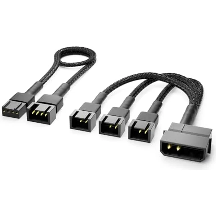 deleyCON 2-Pin Molex 12V Lüfter Y-Kabel + PWM Lüfter Verlängerungskabel - Schwarz, für optimale Luftzirkulation im PC-Gehäuse – Bild 1