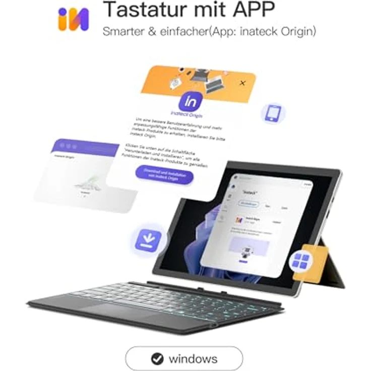 Inateck Surface Pro 11 Tastatur mit KI-Funktion, Touchpad, 7-farbige Hintergrundbeleuchtung und Stifthalter, QWERTZ, kompatibel mit Surface Pro 11/10/9/8/X, KB05114 – Bild 4