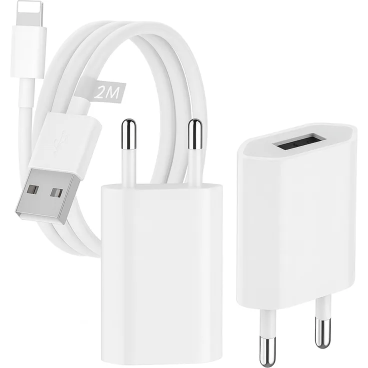 Marco Kuhn 2M Ladekabel + Netzadapter für iPhone 5-13, kompatibel mit iPad Plus, schwarz