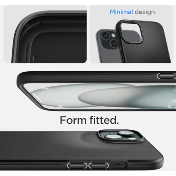 Spigen Thin Fit Hülle Kompatibel mit iPhone 15 -Schwarz, Matte Oberfläche, maßgeschneidert für alle Anschlüsse – Bild 3