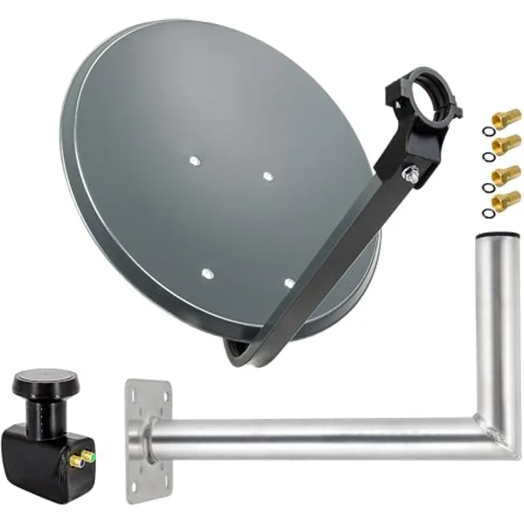 Premium X PXS45 Satelliten-Komplettanlage 45cm Anthrazit, SAT Twin LNB, Wetterfest, Wandhalterung und 4x F-Stecker