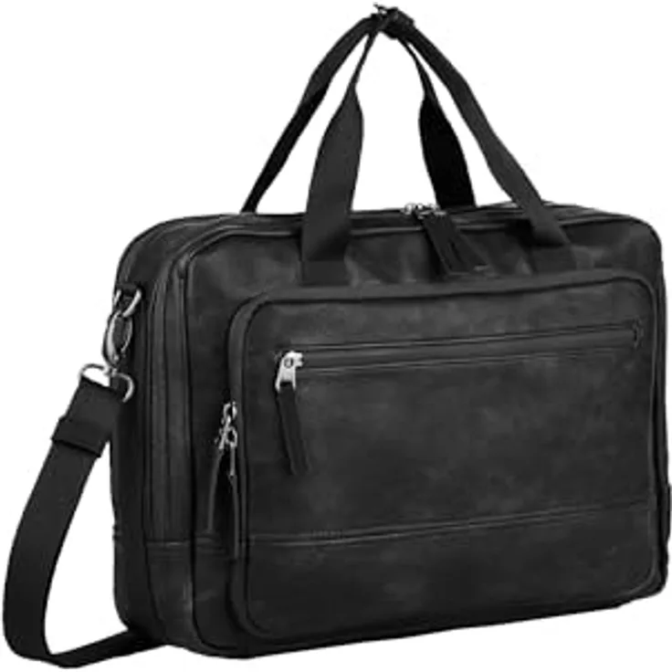 camel active Traces Aktentasche aus 100% Leder mit Laptopfach, 39 cm, schwarz