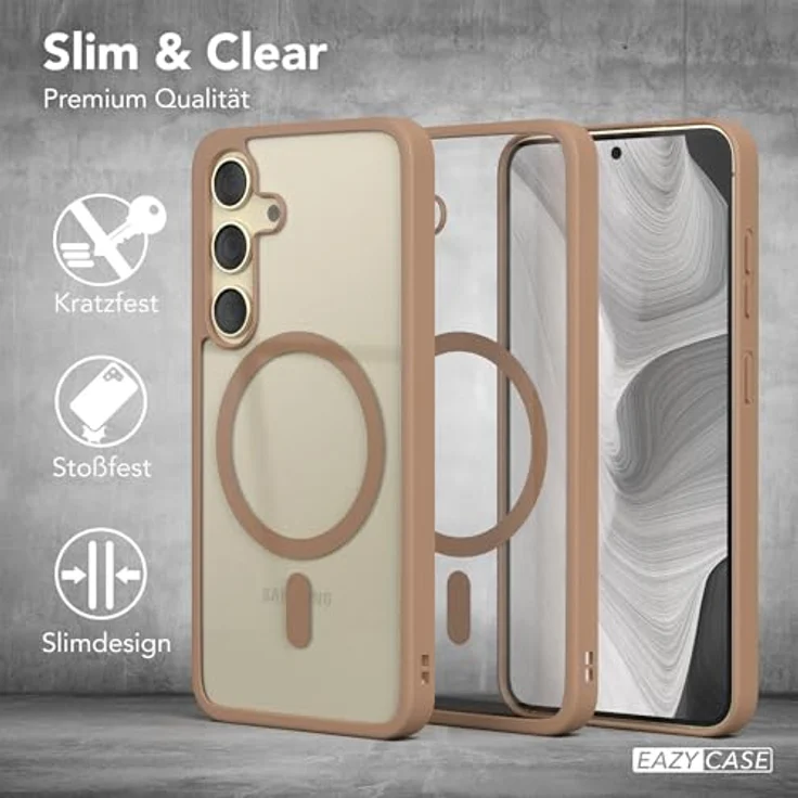 EAZY CASE Hülle für Galaxy S24, Qi-Charging kompatibel, ultra Aufprallschutz, stoß- und kratzfest, dünne transparente Schutzhülle mit Kameraschutz, Clear/Braun – Bild 5