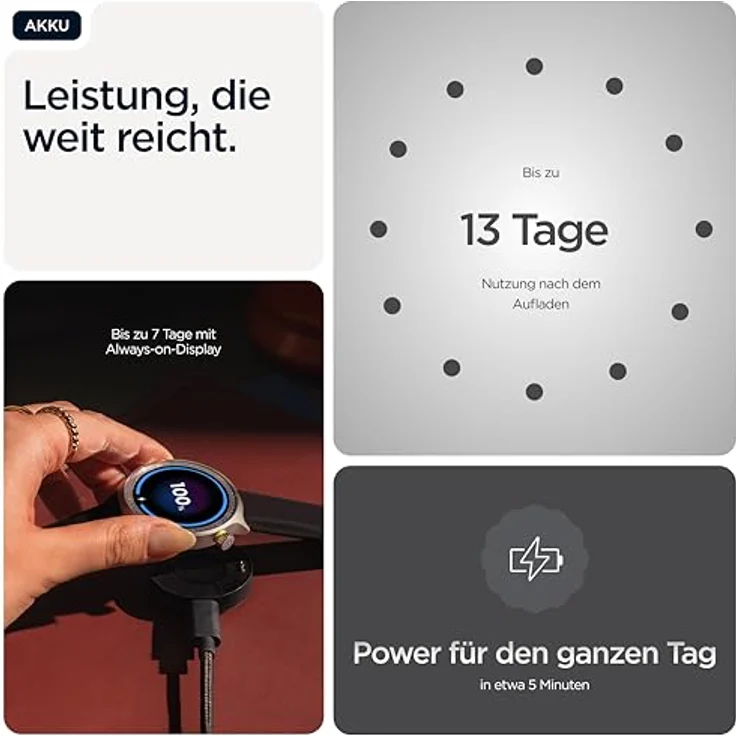 Brodos Motorola Moto Watch, 1,43" OLED-Display, IP68, 13 Tage Akkulaufzeit, BT 5.3, 512 MB, Volcanic Ash, inkl. Silicon-Armband und Ladestation – Bild 4