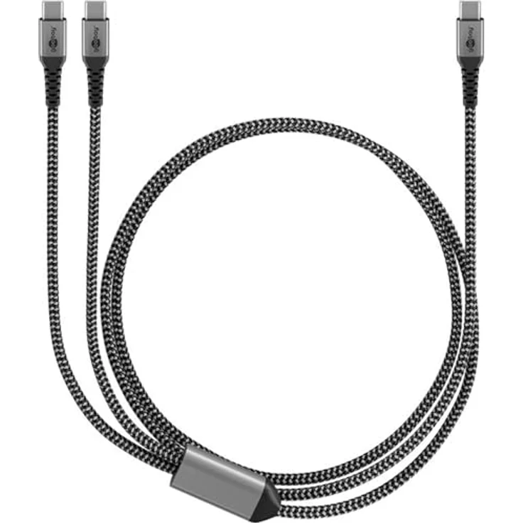 Goobay USB-C-Textilkabel 60 W Power Delivery, 1,5 m, schwarz-grau, Y-Verzweigung für gleichzeitiges Laden und Datenübertragung – Bild 5