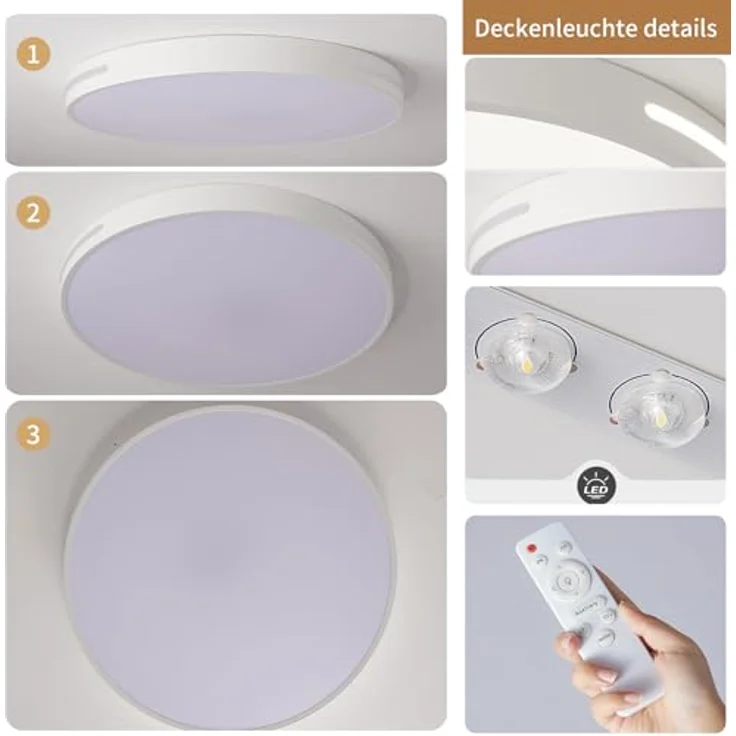 Style home 96W LED Deckenleuchte Dimmbar mit Fernbedienung, Ø50x5cm ultraslim (Weiß) – Bild 5